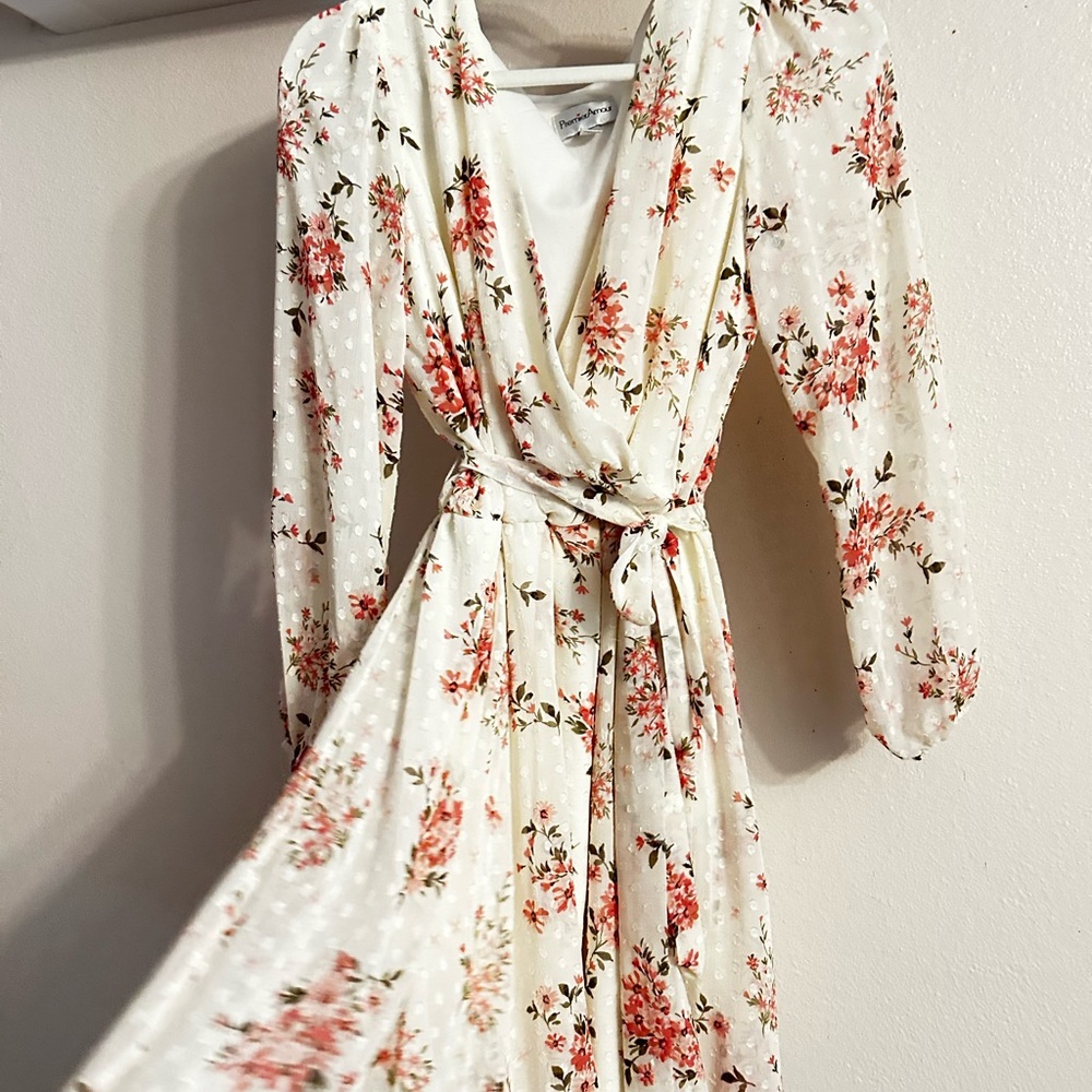 Floral Wrap Dress in Cream and Red